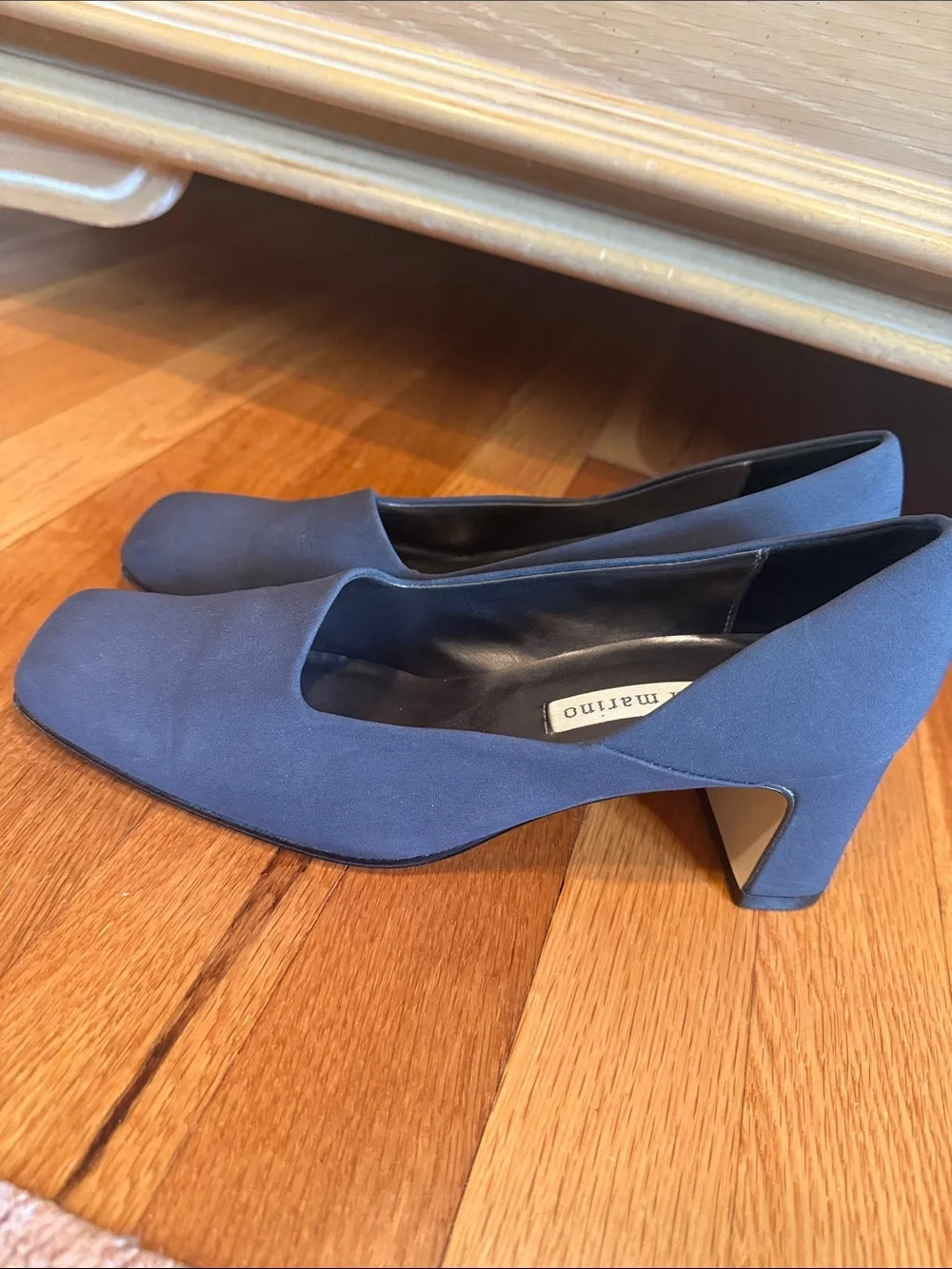 Ann Marino Navy Suede Square-Toe Pump Heels
